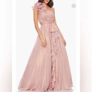 Mac Duggal One-Shoulder Rosette Iridescent Ballgown